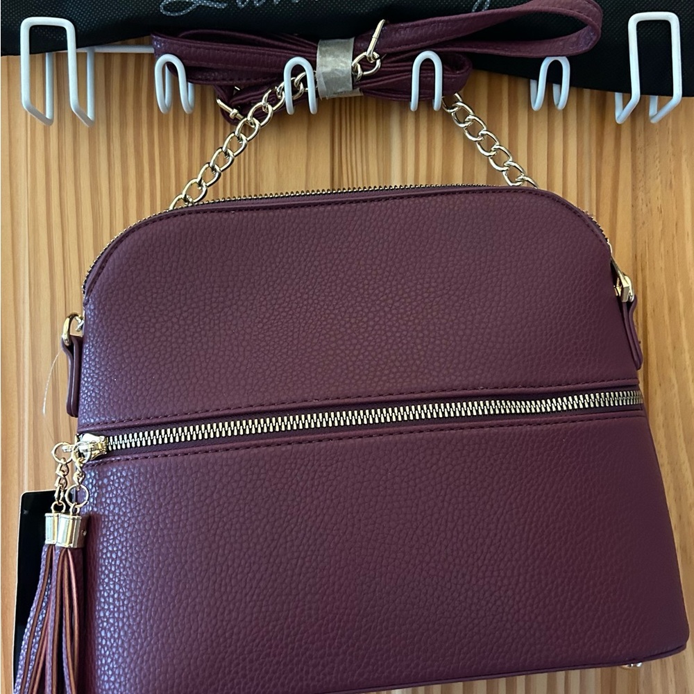 Elegant Luna Bags Burgundy Gold Chain Strap Bag NWT